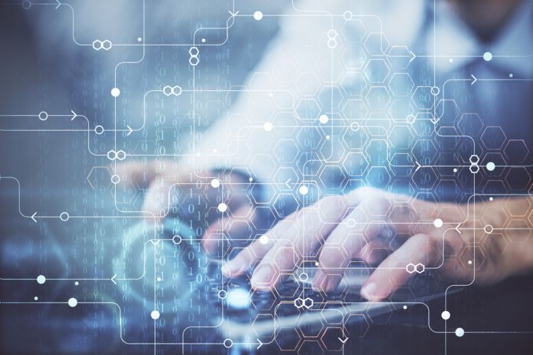 data internet hologram man working computer innovation plm supply chain